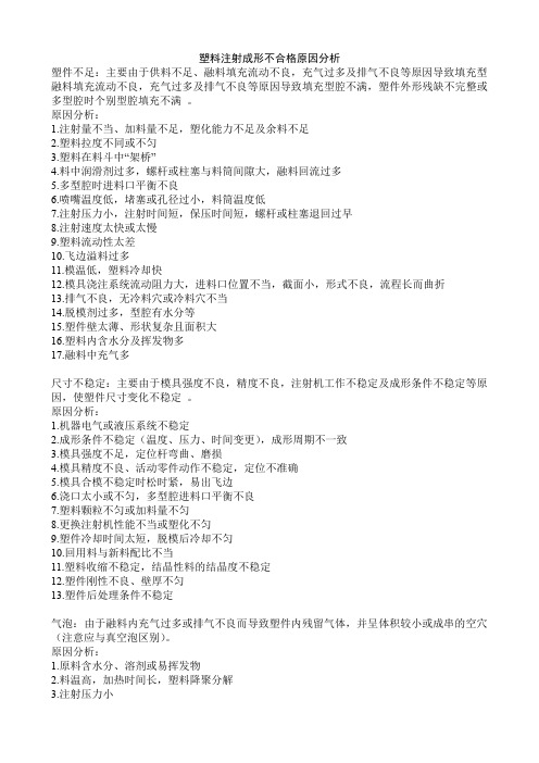 塑料注射成形不合格原因分析