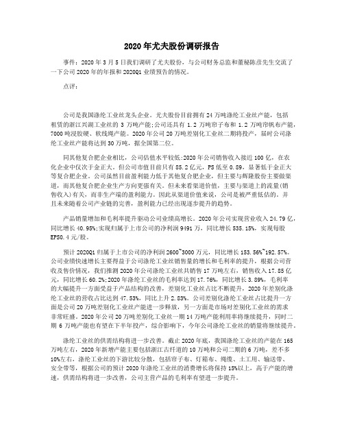 2020年尤夫股份调研报告