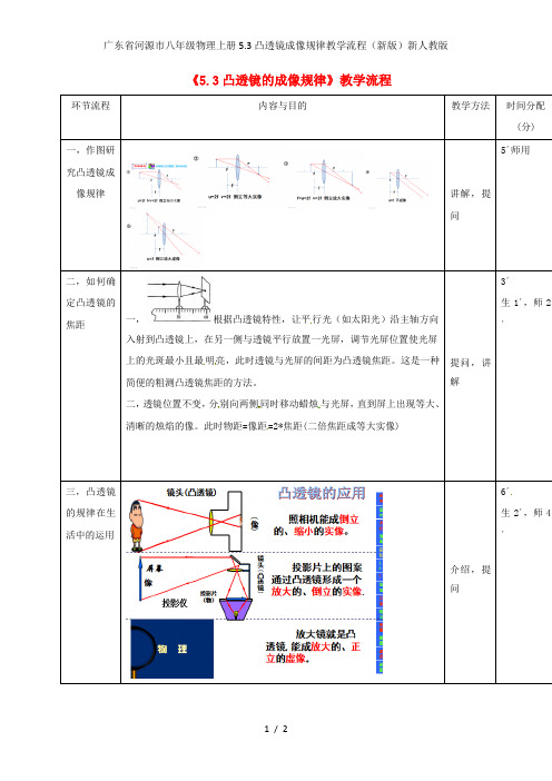 广东省河源市八年级物理上册5.3凸透镜成像规律教学流程(新版)新人教版