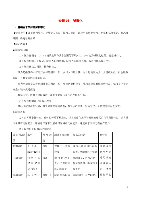 新高考专版2024_2025年高一地理专题06城市化同步有效作业必修2