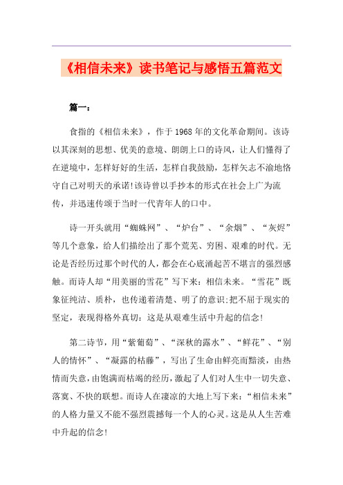 《相信未来》读书笔记与感悟五篇范文