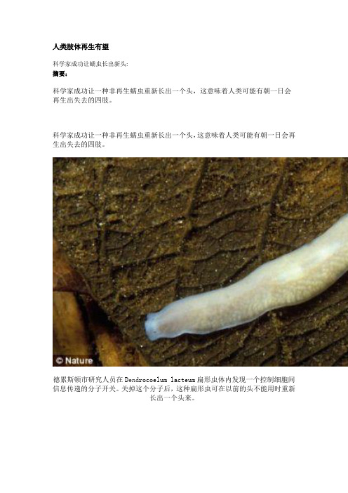 科学家成功让蠕虫长出新头人类肢体再生有望
