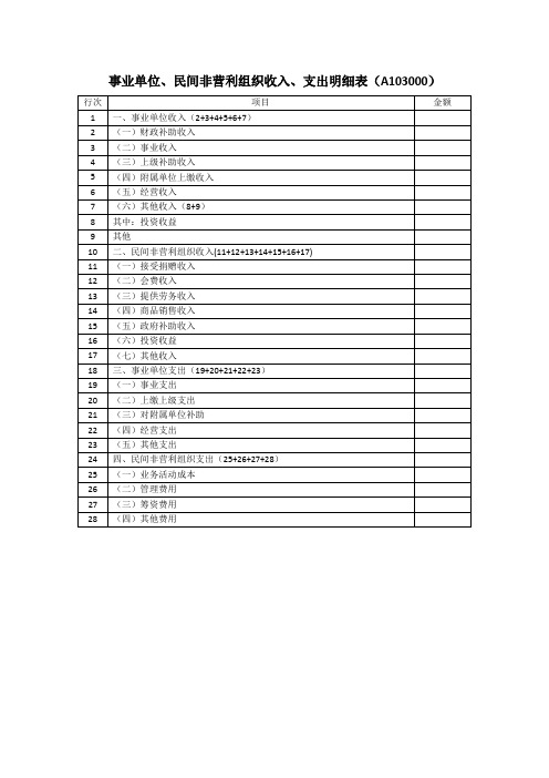 事业单位、民间非营利组织收入、支出明细表(A103000)