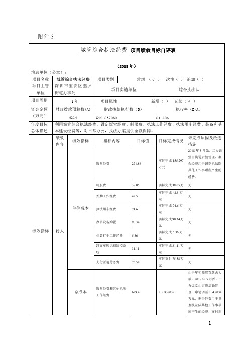 城管综合执法经费项目绩效目标自评表