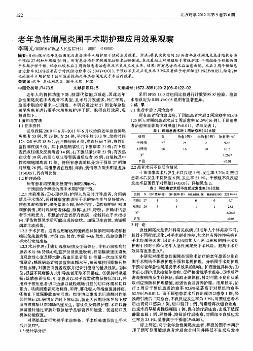 老年急性阑尾炎围手术期护理应用效果观察