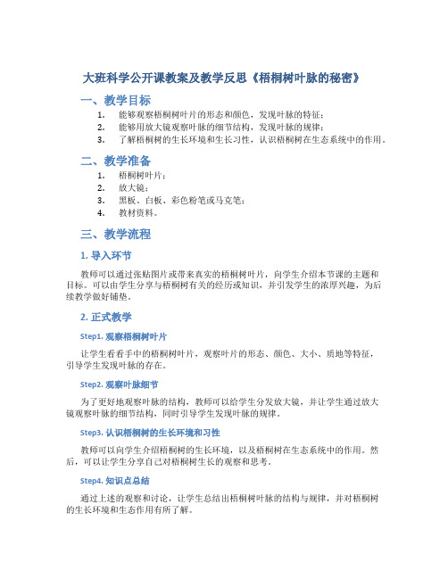 大班科学公开课教案及教学反思《梧桐树叶脉的秘密》