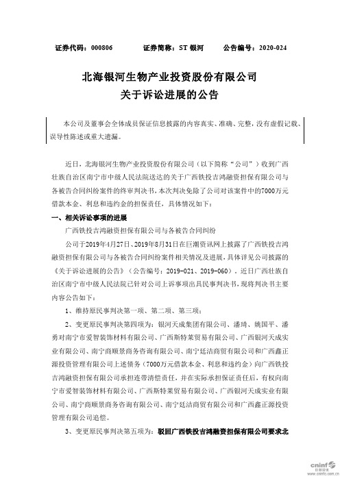 ST银河：关于诉讼进展的公告