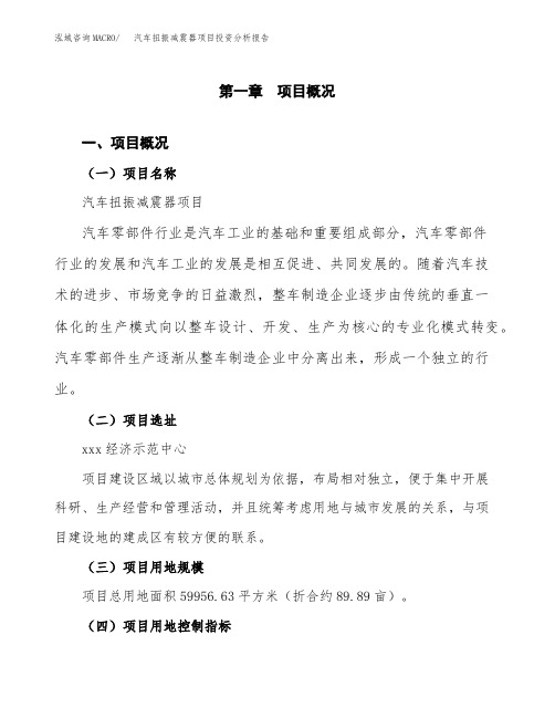 汽车扭振减震器项目投资分析报告