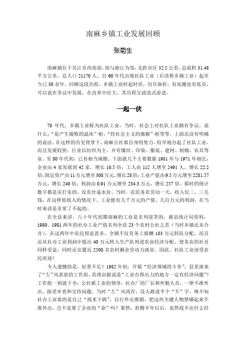 南麻乡镇工业发展回顾