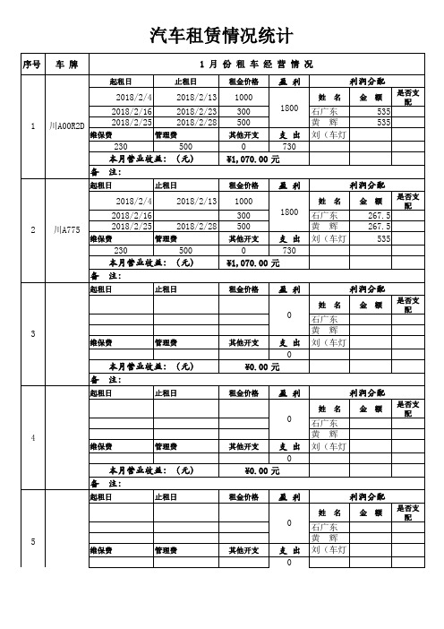 汽车租赁情况统计表