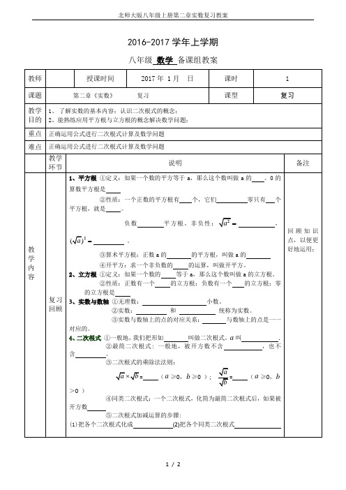 北师大版八年级上册第二章实数复习教案