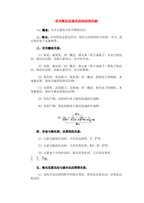 有关氧化还原反应知识的归纳