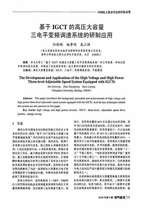 基于IGCT的高压大容量三电平变频调速系统的研制应用