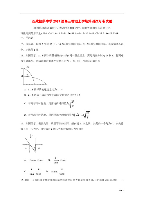 西藏拉萨中学2019届高三物理上学期第四次月考试题.doc