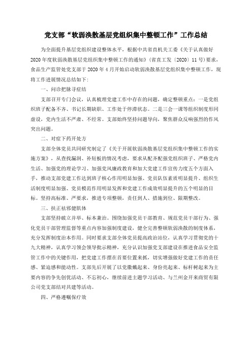 党支部“软弱涣散基层党组织集中整顿工作”工作总结