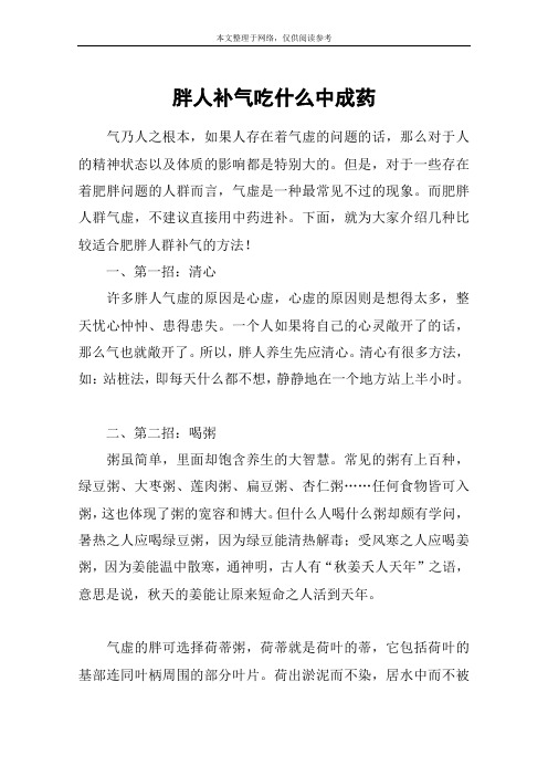 胖人补气吃什么中成药