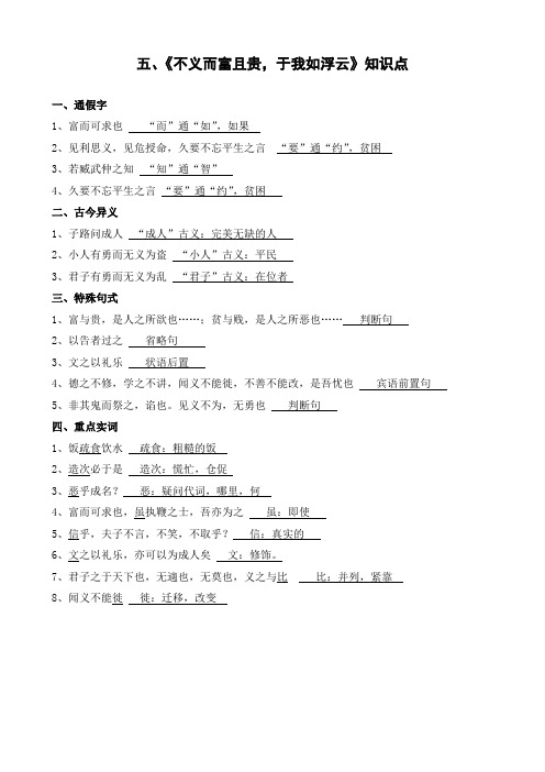 不义而富且贵 (详细文言知识点)