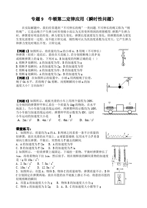 专题9牛顿第二定律应用(瞬时性问题)