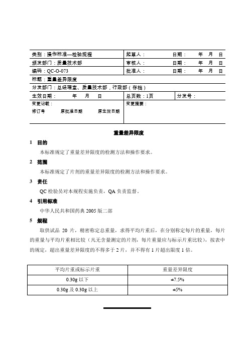 重量差异限度