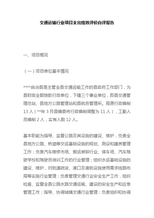 交通运输行业项目支出绩效评价自评报告