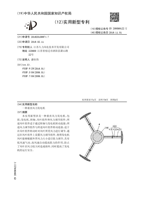 【CN209569122U】一种垂直风力发电机【专利】