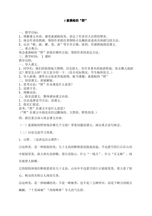 人教版小学语文六年级上册(课件+教案+单元试题)4索溪峪的“野”