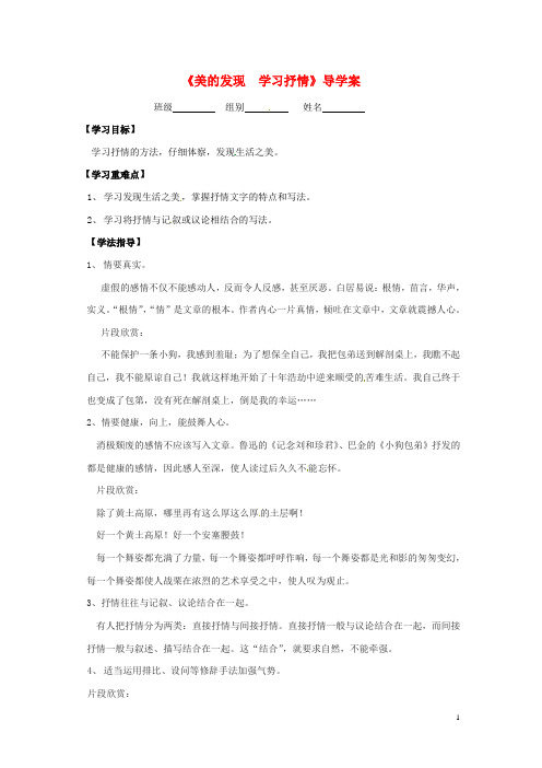 湖北省当阳二中2014年高中语文 美的发现 学习抒情导学案 新人教版必修2