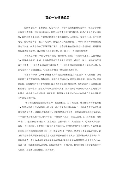 我的一次领导经历