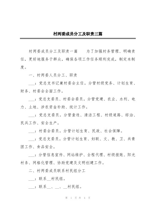 村两委成员分工及职责三篇