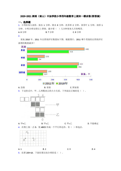 2020-2021深圳(南山)中加学校小学四年级数学上期末一模试卷(附答案)
