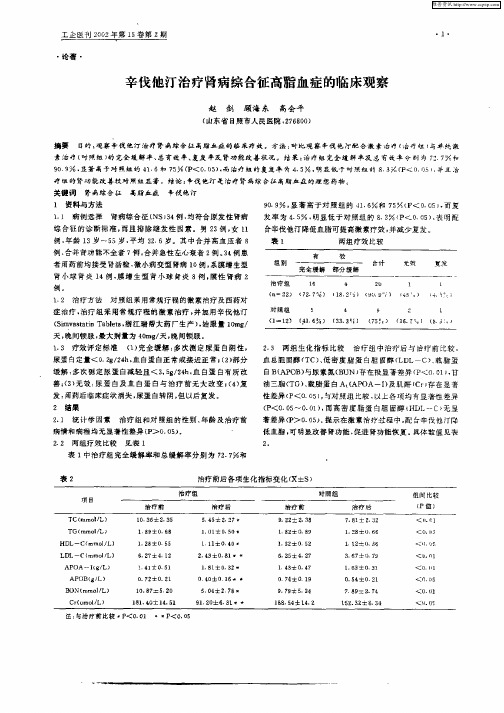 辛伐他汀治疗肾病综合征高脂血症的临床观察