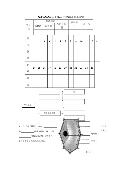 2019-2020年七年级生物结业会考试题.docx