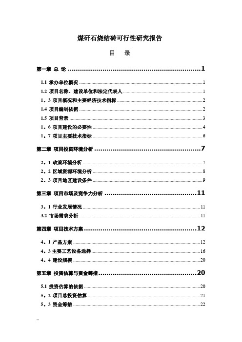 煤矸石烧结砖可行性研究报告