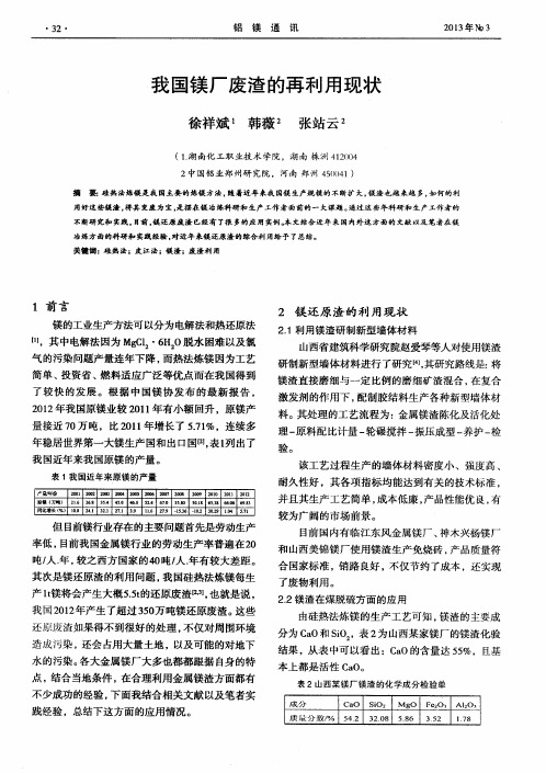 我国镁厂废渣的再利用现状