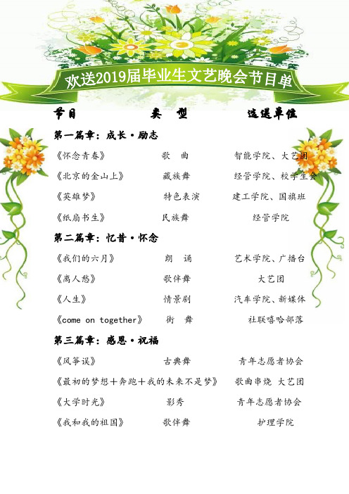 迎新晚会、毕业晚会节目单模板