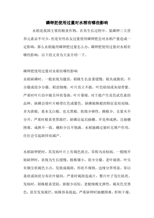 磷钾肥使用过量对水稻有哪些影响.doc
