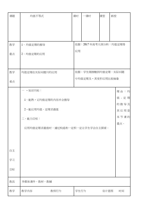 人教B版高中数学必修五第3章32均值不等式教案.docx
