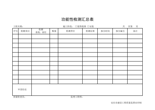 功能性检测汇总表