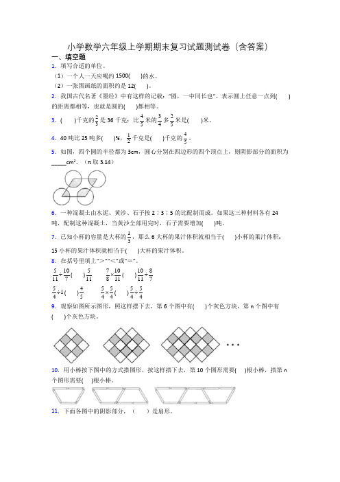 小学数学六年级上学期期末复习试题测试卷(含答案)