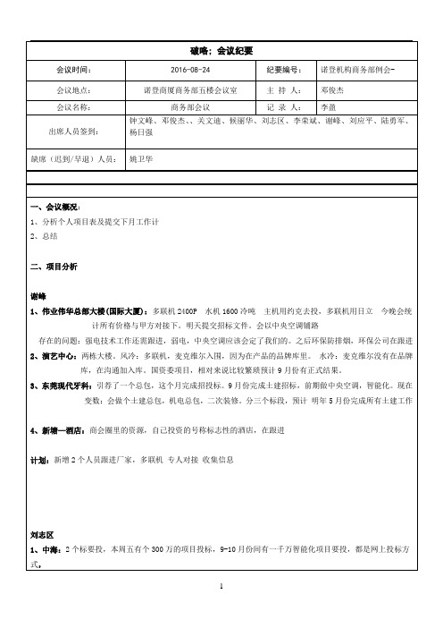 2016.08.24商务例会会议纪要
