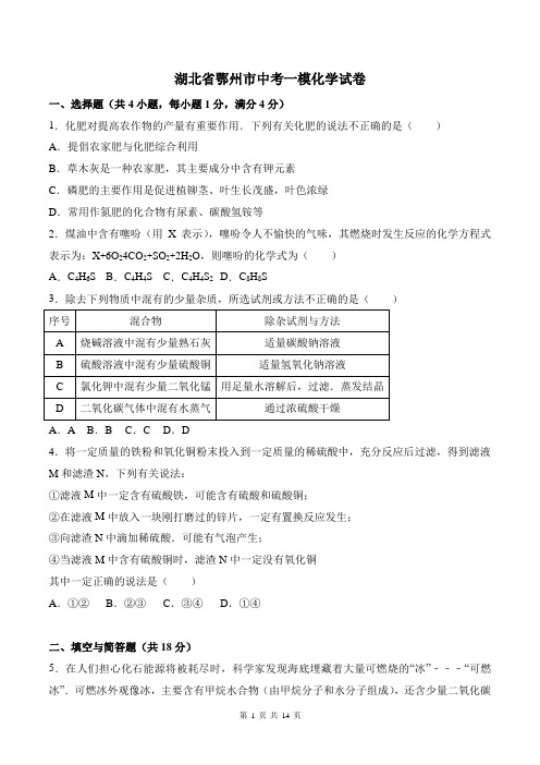 2018年中考化学一模试卷及答案(十一)