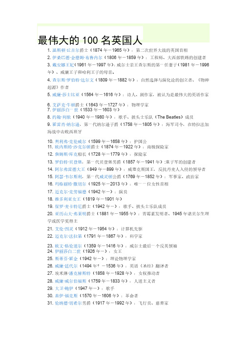 最伟大的100名英国人