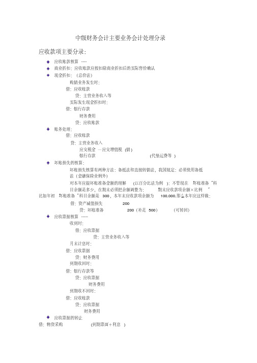 中级财务会计主要业务分录