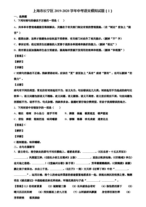 上海市长宁区2019-2020学年中考语文模拟试题(1)含解析