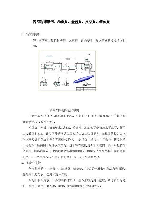 视图选择举例：轴套类、盘盖类、叉架类、箱体类