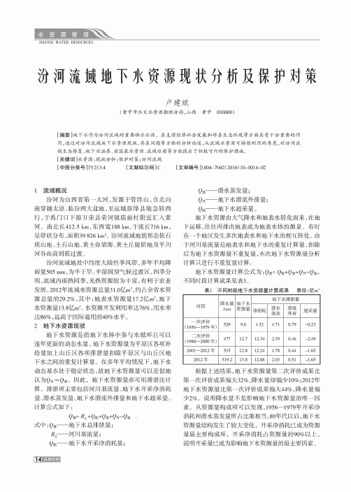 汾河流域地下水资源现状分析及保护对策