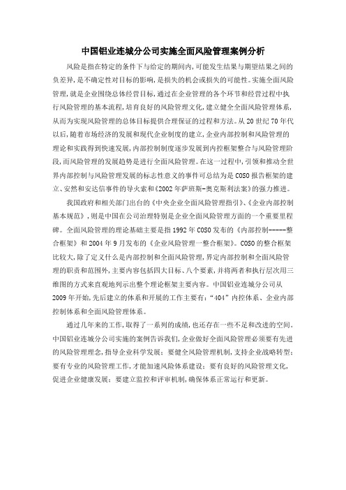 中国铝业连城分公司实施全面风险管理案例分析