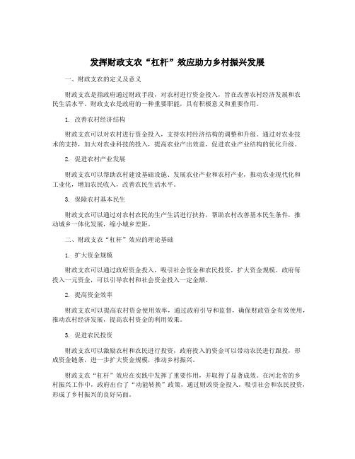发挥财政支农“杠杆”效应助力乡村振兴发展