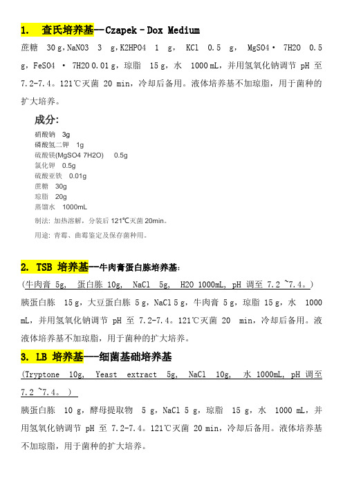 查氏、TBS、LB培养基等培养基的制备