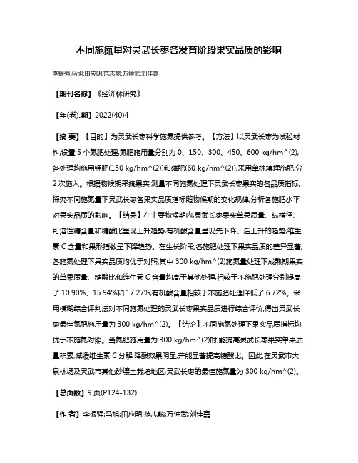 不同施氮量对灵武长枣各发育阶段果实品质的影响